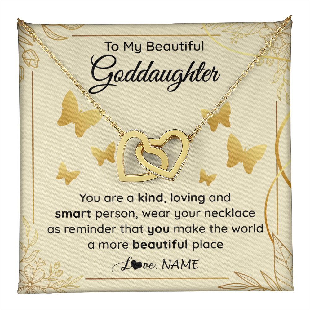 Interlocking Hearts Necklace 18K Yellow Gold Finish | 1 | Personalized To My Beautiful Goddaughter Necklace From Aunt You Are A Kind Loving Goddaughter Birthday Graduation Christmas Customized Gift Box Message Card | teecentury