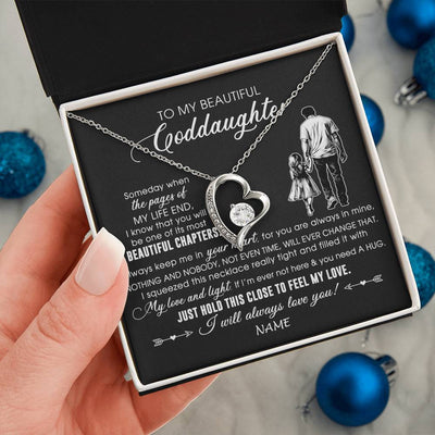 Forever Love Necklace 14K White Gold Finish | 2 | Personalized To My Beautiful Goddaughter Necklace From Godfather Always Love You Goddaughter Birthday Graduation Christmas Customized Gift Box Message Card | teecentury
