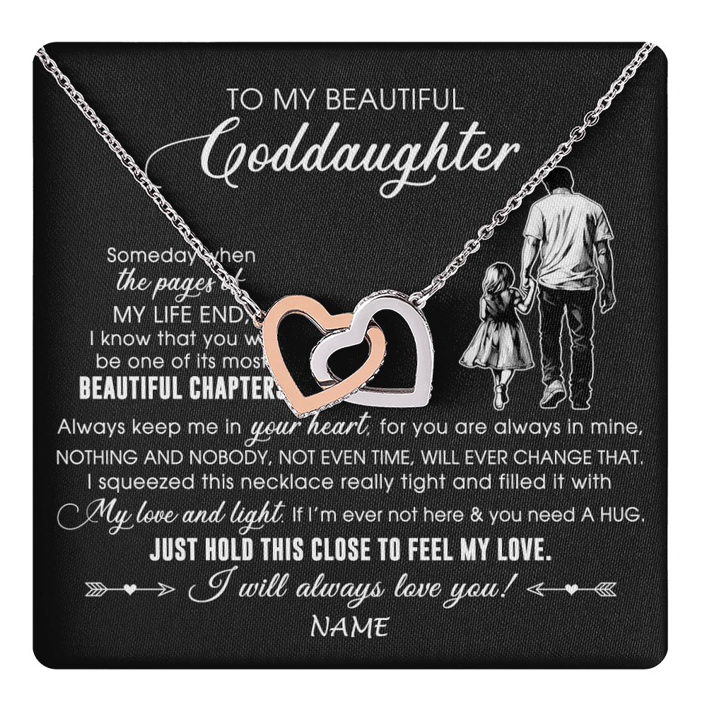 Interlocking Hearts Necklace Stainless Steel & Rose Gold Finish | 1 | Personalized To My Beautiful Goddaughter Necklace From Godfather Always Love You Goddaughter Birthday Graduation Christmas Customized Gift Box Message Card | teecentury