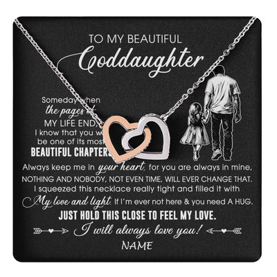 Interlocking Hearts Necklace Stainless Steel & Rose Gold Finish | 1 | Personalized To My Beautiful Goddaughter Necklace From Godfather Always Love You Goddaughter Birthday Graduation Christmas Customized Gift Box Message Card | teecentury