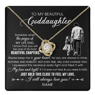 Love Knot Necklace 18K Yellow Gold Finish | 1 | Personalized To My Beautiful Goddaughter Necklace From Godfather Always Love You Goddaughter Birthday Graduation Christmas Customized Gift Box Message Card | teecentury