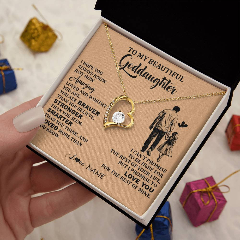 Forever Love Necklace 18K Yellow Gold Finish | 2 | Personalized To My Beautiful Goddaughter Necklace From Godfather Promise To Love You Goddaughter Birthday Jewelry Christmas Customized Gift Box Message Card | teecentury