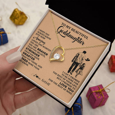 Forever Love Necklace 18K Yellow Gold Finish | 2 | Personalized To My Beautiful Goddaughter Necklace From Godfather Promise To Love You Goddaughter Birthday Jewelry Christmas Customized Gift Box Message Card | teecentury