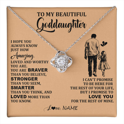 Love Knot Necklace 14K White Gold Finish | 1 | Personalized To My Beautiful Goddaughter Necklace From Godfather Promise To Love You Goddaughter Birthday Jewelry Christmas Customized Gift Box Message Card | teecentury