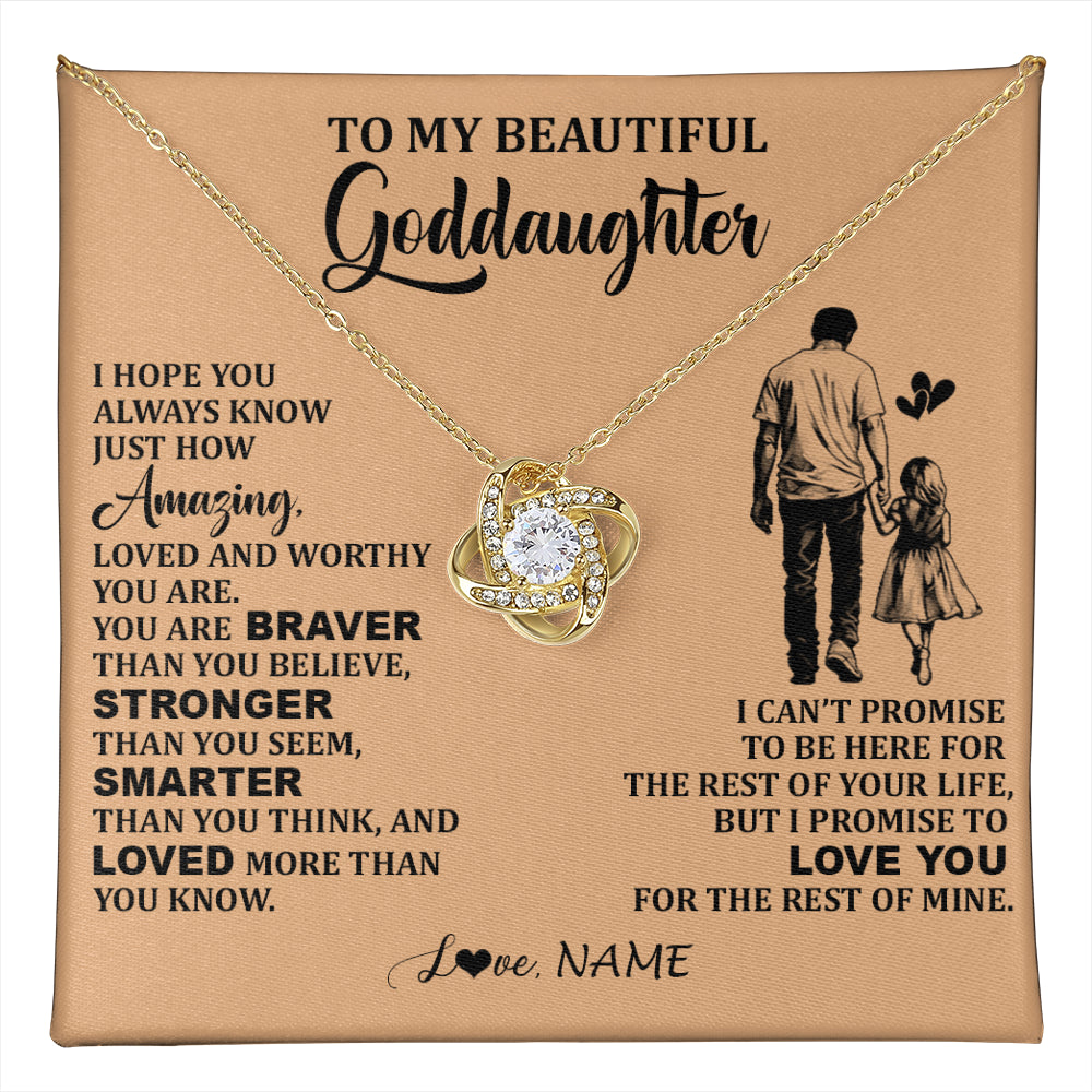 Love Knot Necklace 18K Yellow Gold Finish | 1 | Personalized To My Beautiful Goddaughter Necklace From Godfather Promise To Love You Goddaughter Birthday Jewelry Christmas Customized Gift Box Message Card | teecentury