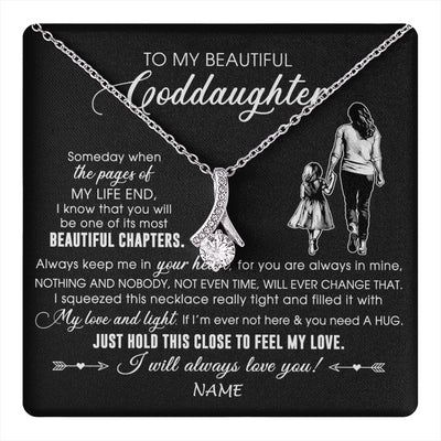 Alluring Beauty Necklace 14K White Gold Finish | 1 | Personalized To My Beautiful Goddaughter Necklace From Godmother Always Love You Goddaughter Birthday Graduation Christmas Customized Gift Box Message Card | teecentury