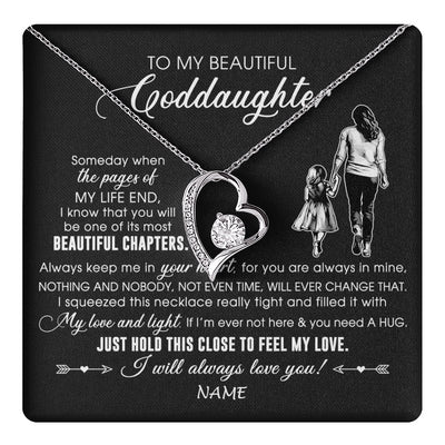 Forever Love Necklace 14K White Gold Finish | 1 | Personalized To My Beautiful Goddaughter Necklace From Godmother Always Love You Goddaughter Birthday Graduation Christmas Customized Gift Box Message Card | teecentury