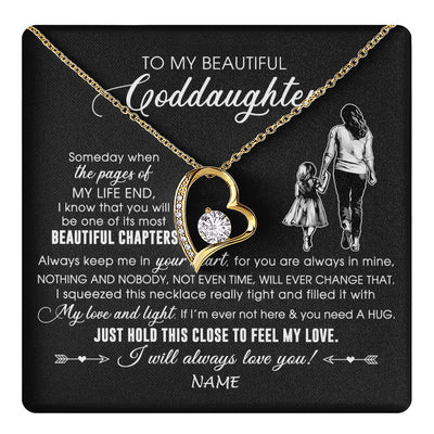 Forever Love Necklace 18K Yellow Gold Finish | 1 | Personalized To My Beautiful Goddaughter Necklace From Godmother Always Love You Goddaughter Birthday Graduation Christmas Customized Gift Box Message Card | teecentury