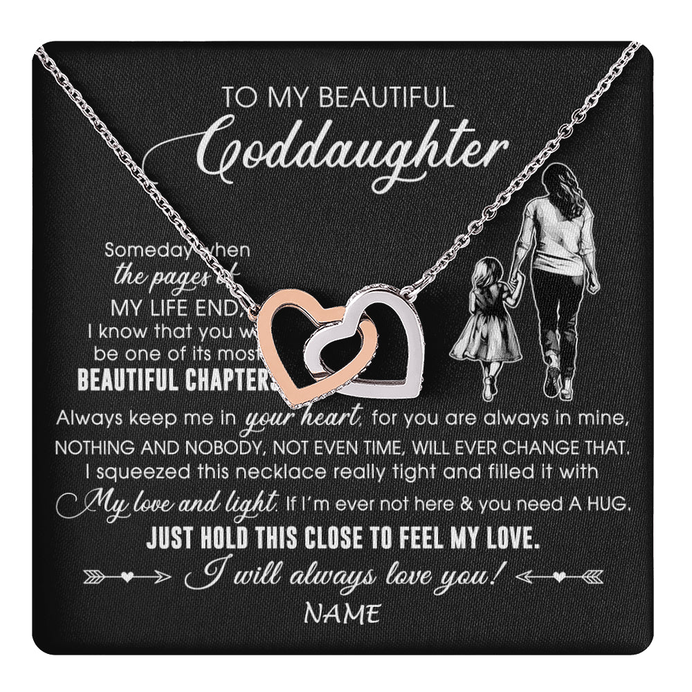 Interlocking Hearts Necklace Stainless Steel & Rose Gold Finish | 1 | Personalized To My Beautiful Goddaughter Necklace From Godmother Always Love You Goddaughter Birthday Graduation Christmas Customized Gift Box Message Card | teecentury