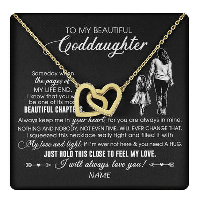 Interlocking Hearts Necklace 18K Yellow Gold Finish | 1 | Personalized To My Beautiful Goddaughter Necklace From Godmother Always Love You Goddaughter Birthday Graduation Christmas Customized Gift Box Message Card | teecentury