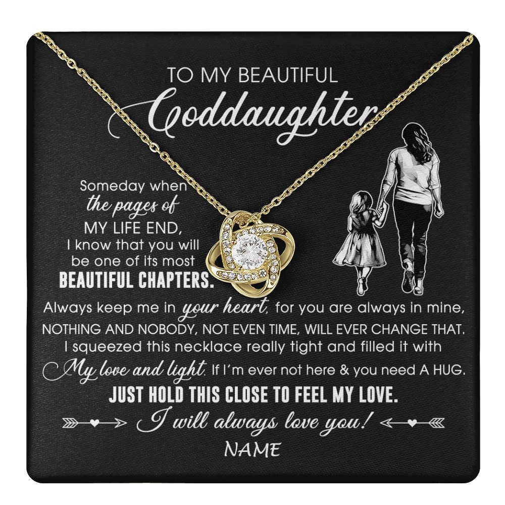 Love Knot Necklace 18K Yellow Gold Finish | 1 | Personalized To My Beautiful Goddaughter Necklace From Godmother Always Love You Goddaughter Birthday Graduation Christmas Customized Gift Box Message Card | teecentury