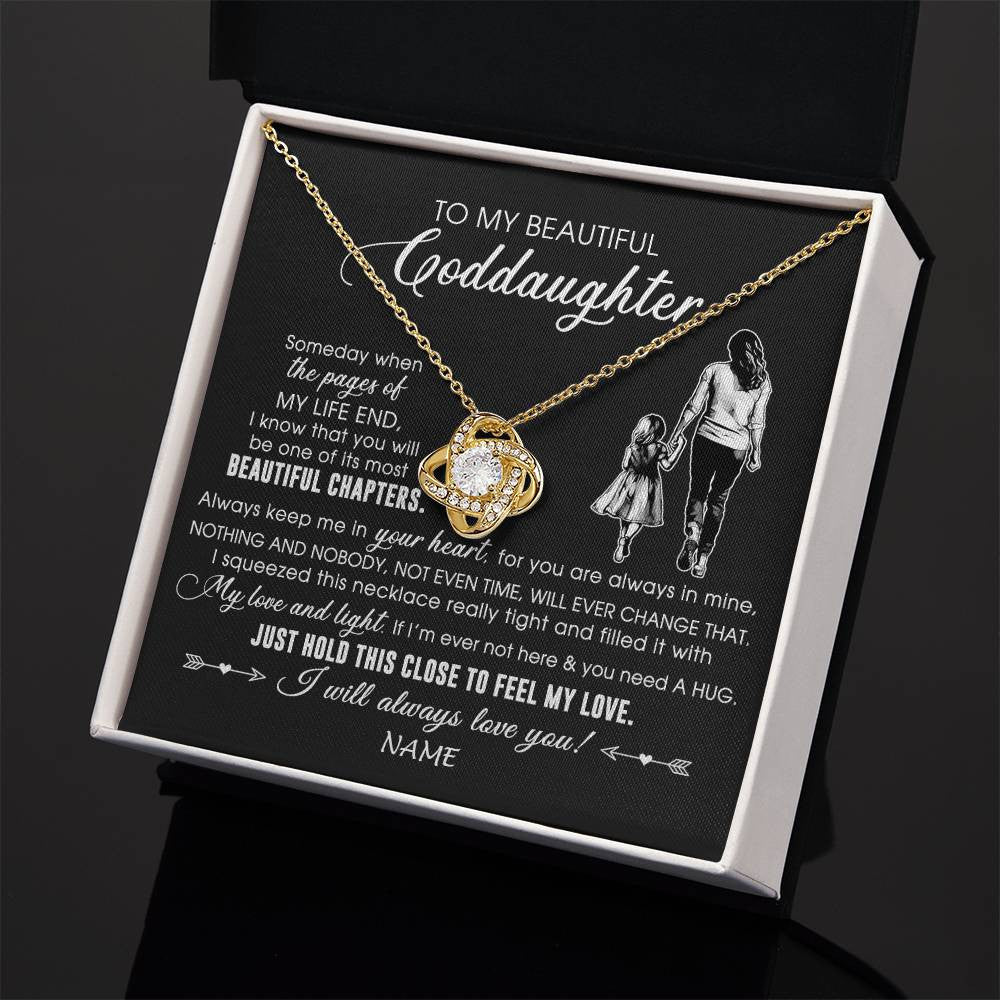 Love Knot Necklace 18K Yellow Gold Finish | 2 | Personalized To My Beautiful Goddaughter Necklace From Godmother Always Love You Goddaughter Birthday Graduation Christmas Customized Gift Box Message Card | teecentury