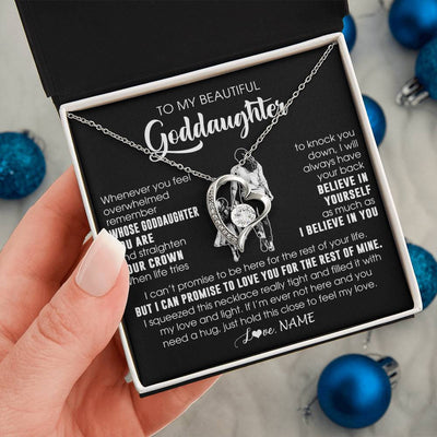 Forever Love Necklace 14K White Gold Finish | 2 | Personalized To My Beautiful Goddaughter Necklace From Godmother Aunt Believe In Yourself Goddaughter Birthday Gifts Jewelry Christmas Customized Message Card | teecentury