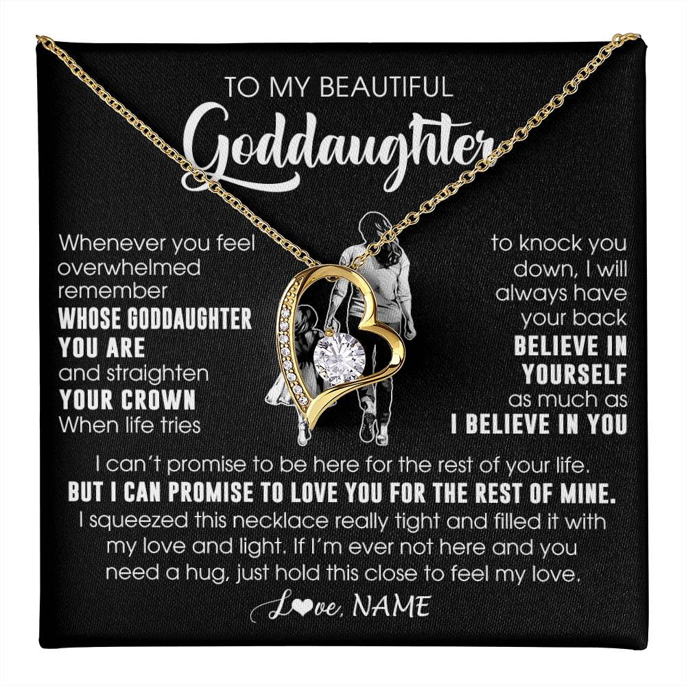 Forever Love Necklace 18K Yellow Gold Finish | 1 | Personalized To My Beautiful Goddaughter Necklace From Godmother Aunt Believe In Yourself Goddaughter Birthday Gifts Jewelry Christmas Customized Message Card | teecentury