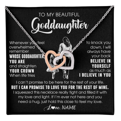 Interlocking Hearts Necklace Stainless Steel & Rose Gold Finish | 1 | Personalized To My Beautiful Goddaughter Necklace From Godmother Aunt Believe In Yourself Goddaughter Birthday Gifts Jewelry Christmas Customized Message Card | teecentury