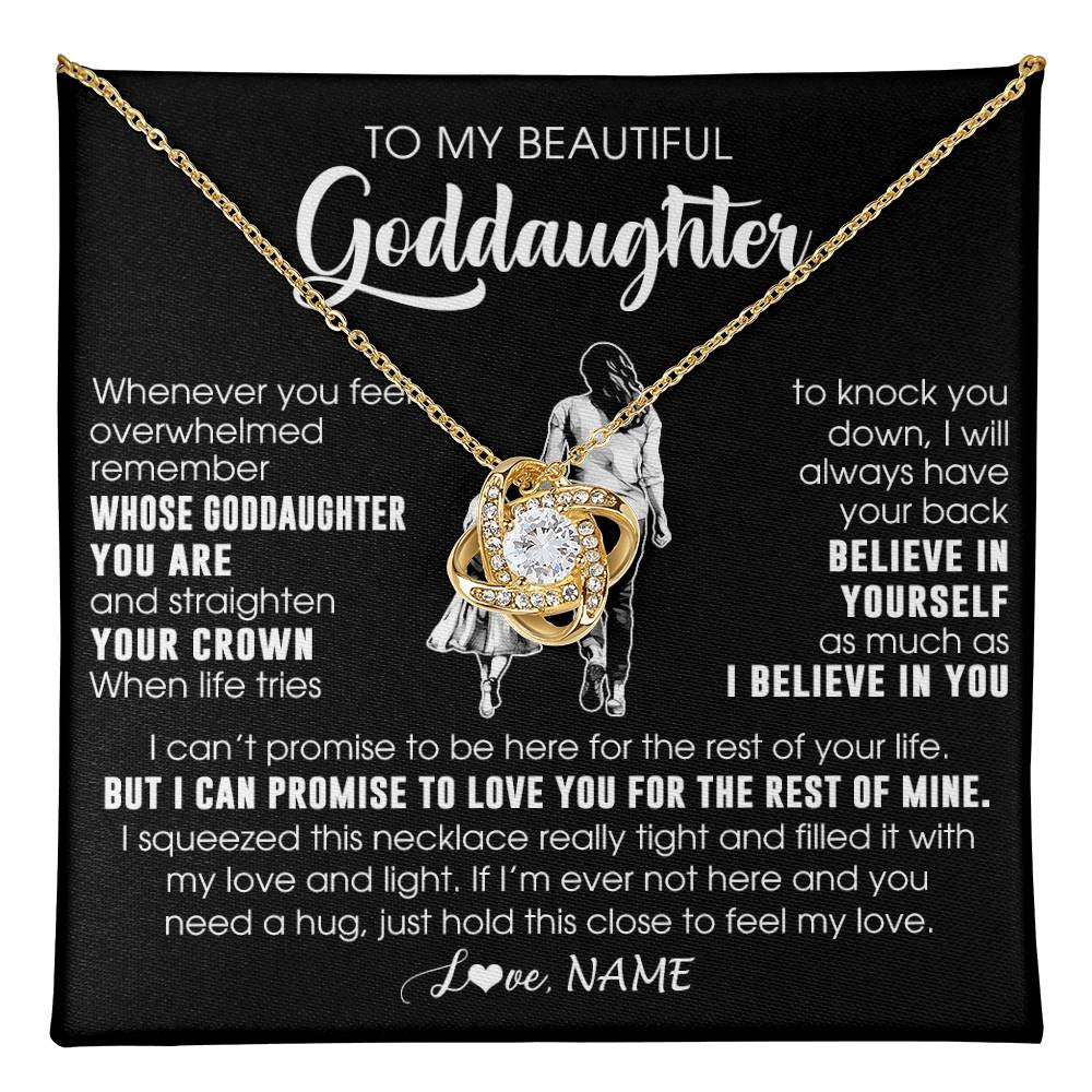 Love Knot Necklace 18K Yellow Gold Finish | 1 | Personalized To My Beautiful Goddaughter Necklace From Godmother Aunt Believe In Yourself Goddaughter Birthday Gifts Jewelry Christmas Customized Message Card | teecentury