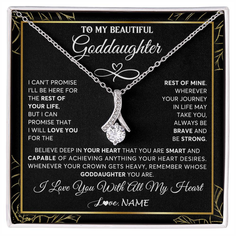 Alluring Beauty Necklace 14K White Gold Finish | 1 | Personalized To My Beautiful Goddaughter Necklace From Godmother Crown Jewelry Gifts For Goddaughter Birthday Graduation Christmas Gift Box Message Card | teecentury