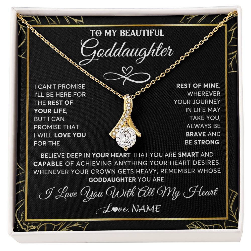 Alluring Beauty Necklace 18K Yellow Gold Finish | 1 | Personalized To My Beautiful Goddaughter Necklace From Godmother Crown Jewelry Gifts For Goddaughter Birthday Graduation Christmas Gift Box Message Card | teecentury