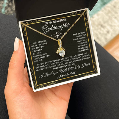 Alluring Beauty Necklace 18K Yellow Gold Finish | 2 | Personalized To My Beautiful Goddaughter Necklace From Godmother Crown Jewelry Gifts For Goddaughter Birthday Graduation Christmas Gift Box Message Card | teecentury