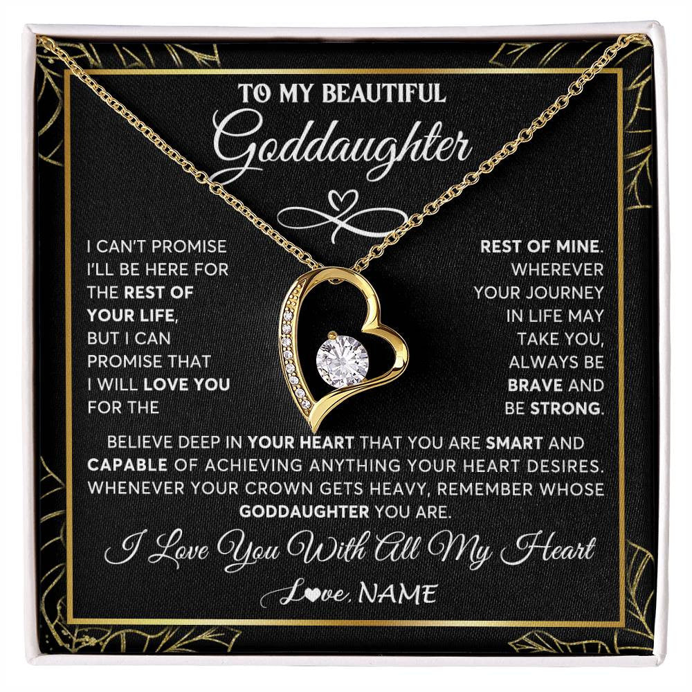 Forever Love Necklace 18K Yellow Gold Finish | 1 | Personalized To My Beautiful Goddaughter Necklace From Godmother Crown Jewelry Gifts For Goddaughter Birthday Graduation Christmas Gift Box Message Card | teecentury