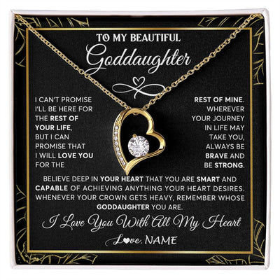 Forever Love Necklace 18K Yellow Gold Finish | 1 | Personalized To My Beautiful Goddaughter Necklace From Godmother Crown Jewelry Gifts For Goddaughter Birthday Graduation Christmas Gift Box Message Card | teecentury
