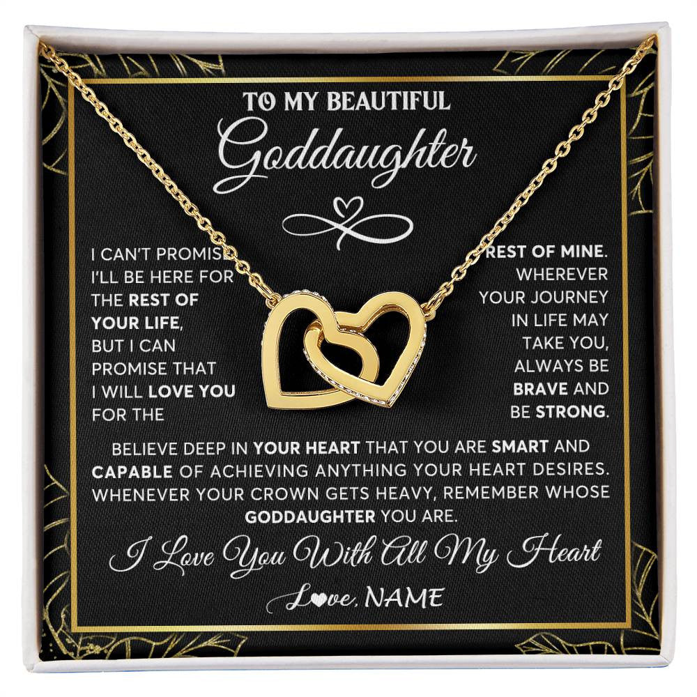 Interlocking Hearts Necklace 18K Yellow Gold Finish | 1 | Personalized To My Beautiful Goddaughter Necklace From Godmother Crown Jewelry Gifts For Goddaughter Birthday Graduation Christmas Gift Box Message Card | teecentury