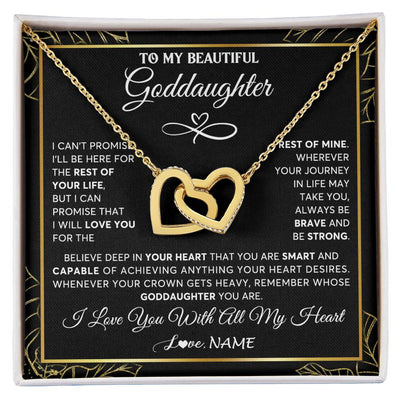 Interlocking Hearts Necklace 18K Yellow Gold Finish | 1 | Personalized To My Beautiful Goddaughter Necklace From Godmother Crown Jewelry Gifts For Goddaughter Birthday Graduation Christmas Gift Box Message Card | teecentury
