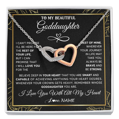 Interlocking Hearts Necklace Stainless Steel & Rose Gold Finish | 1 | Personalized To My Beautiful Goddaughter Necklace From Godmother Crown Jewelry Gifts For Goddaughter Birthday Graduation Christmas Gift Box Message Card | teecentury