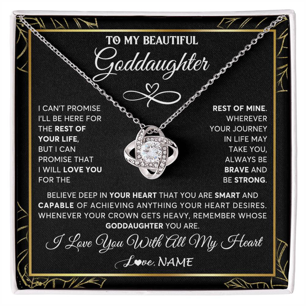 Love Knot Necklace 14K White Gold Finish | 1 | Personalized To My Beautiful Goddaughter Necklace From Godmother Crown Jewelry Gifts For Goddaughter Birthday Graduation Christmas Gift Box Message Card | teecentury