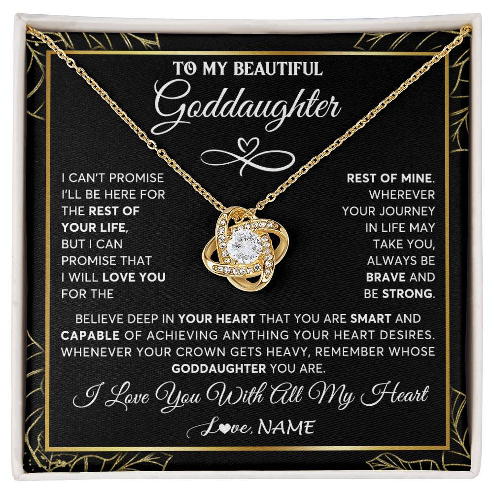 Love Knot Necklace 18K Yellow Gold Finish | 1 | Personalized To My Beautiful Goddaughter Necklace From Godmother Crown Jewelry Gifts For Goddaughter Birthday Graduation Christmas Gift Box Message Card | teecentury