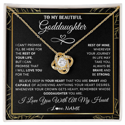 Love Knot Necklace 18K Yellow Gold Finish | 1 | Personalized To My Beautiful Goddaughter Necklace From Godmother Crown Jewelry Gifts For Goddaughter Birthday Graduation Christmas Gift Box Message Card | teecentury