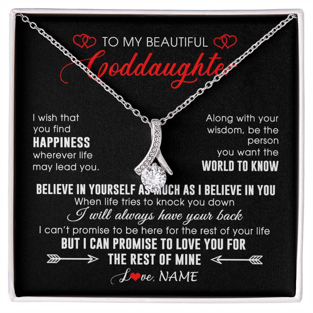 Alluring Beauty Necklace 14K White Gold Finish | Personalized To My Beautiful Goddaughter Necklace From Godmother Happiness Wherever Life Birthday Graduation Christmas Customized Gift Box Message Card | teecentury