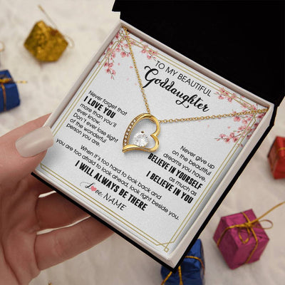 Forever Love Necklace 18K Yellow Gold Finish | 2 | Personalized To My Beautiful Goddaughter Necklace From Godmother I Love You Believe In You Goddaughter Birthday Christmas Customized Gift Box Message Card | teecentury