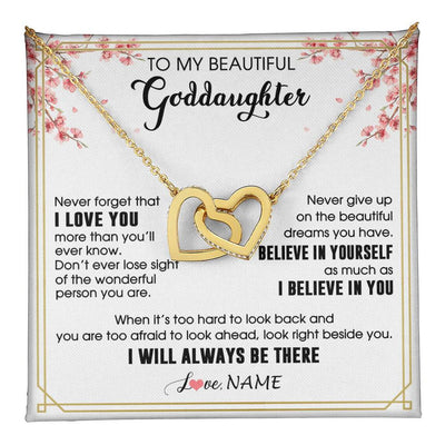 Interlocking Hearts Necklace 18K Yellow Gold Finish | 1 | Personalized To My Beautiful Goddaughter Necklace From Godmother I Love You Believe In You Goddaughter Birthday Christmas Customized Gift Box Message Card | teecentury