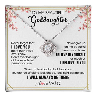 Love Knot Necklace 14K White Gold Finish | 1 | Personalized To My Beautiful Goddaughter Necklace From Godmother I Love You Believe In You Goddaughter Birthday Christmas Customized Gift Box Message Card | teecentury