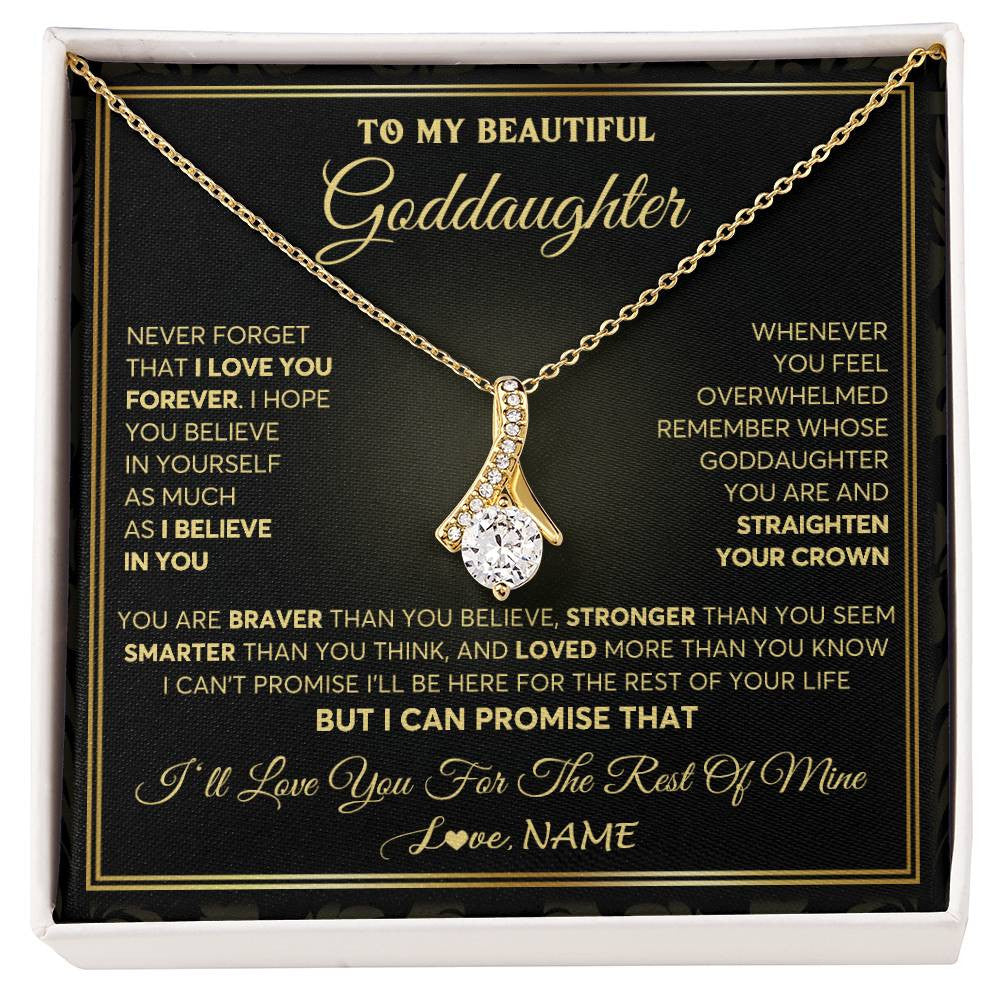 Alluring Beauty Necklace 18K Yellow Gold Finish | 1 | Personalized To My Beautiful Goddaughter Necklace From Godmother I Love You Jewelry Gifts For Goddaughter Birthday Graduation Christmas Gift Box Message Card | teecentury