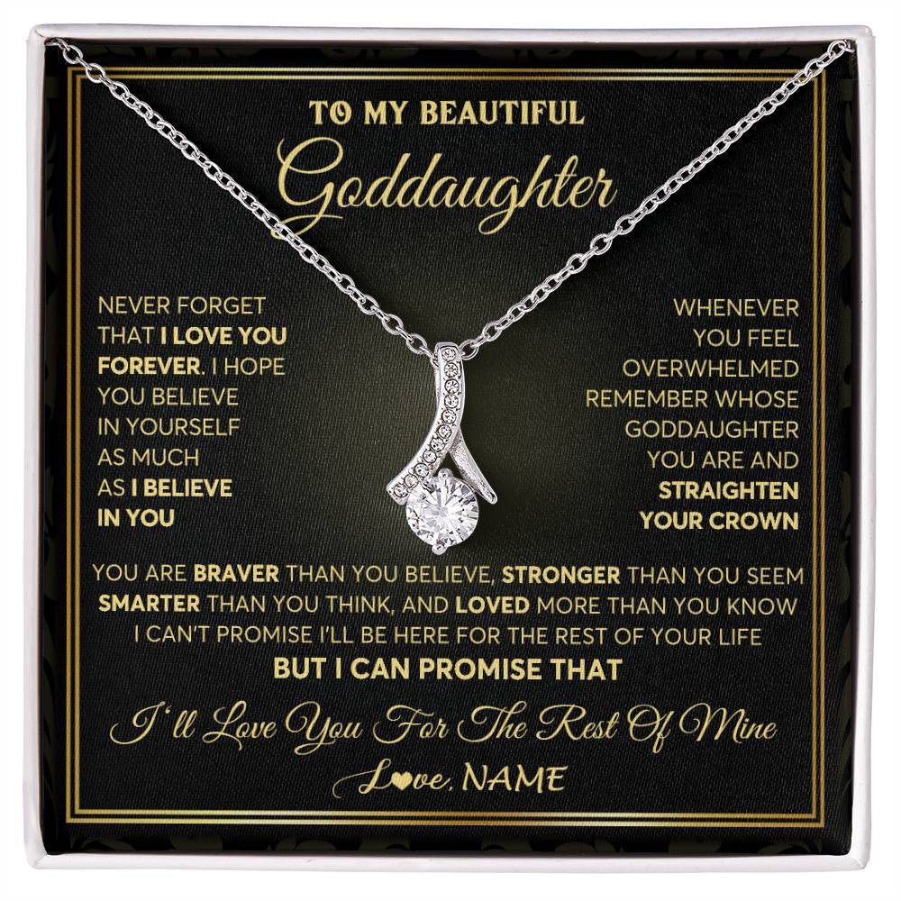 Alluring Beauty Necklace 14K White Gold Finish | 1 | Personalized To My Beautiful Goddaughter Necklace From Godmother I Love You Jewelry Gifts For Goddaughter Birthday Graduation Christmas Gift Box Message Card | teecentury