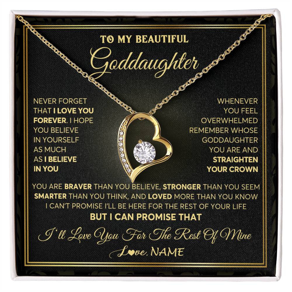 Forever Love Necklace 18K Yellow Gold Finish | 1 | Personalized To My Beautiful Goddaughter Necklace From Godmother I Love You Jewelry Gifts For Goddaughter Birthday Graduation Christmas Gift Box Message Card | teecentury