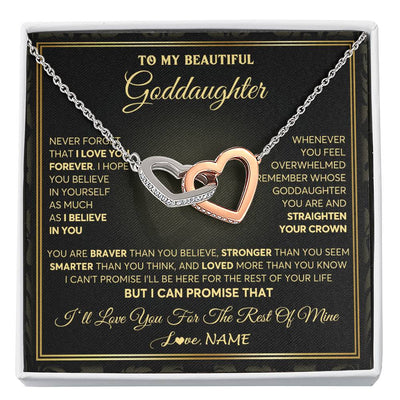 Interlocking Hearts Necklace Stainless Steel & Rose Gold Finish | 1 | Personalized To My Beautiful Goddaughter Necklace From Godmother I Love You Jewelry Gifts For Goddaughter Birthday Graduation Christmas Gift Box Message Card | teecentury