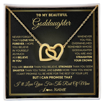 Interlocking Hearts Necklace 18K Yellow Gold Finish | 1 | Personalized To My Beautiful Goddaughter Necklace From Godmother I Love You Jewelry Gifts For Goddaughter Birthday Graduation Christmas Gift Box Message Card | teecentury