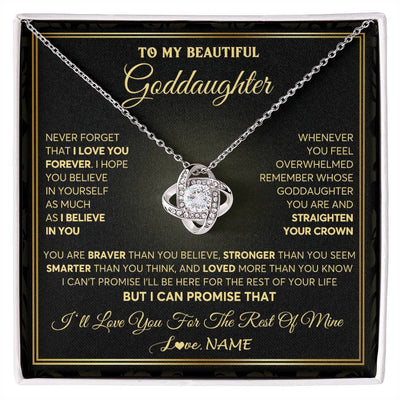 Love Knot Necklace 14K White Gold Finish | 1 | Personalized To My Beautiful Goddaughter Necklace From Godmother I Love You Jewelry Gifts For Goddaughter Birthday Graduation Christmas Gift Box Message Card | teecentury