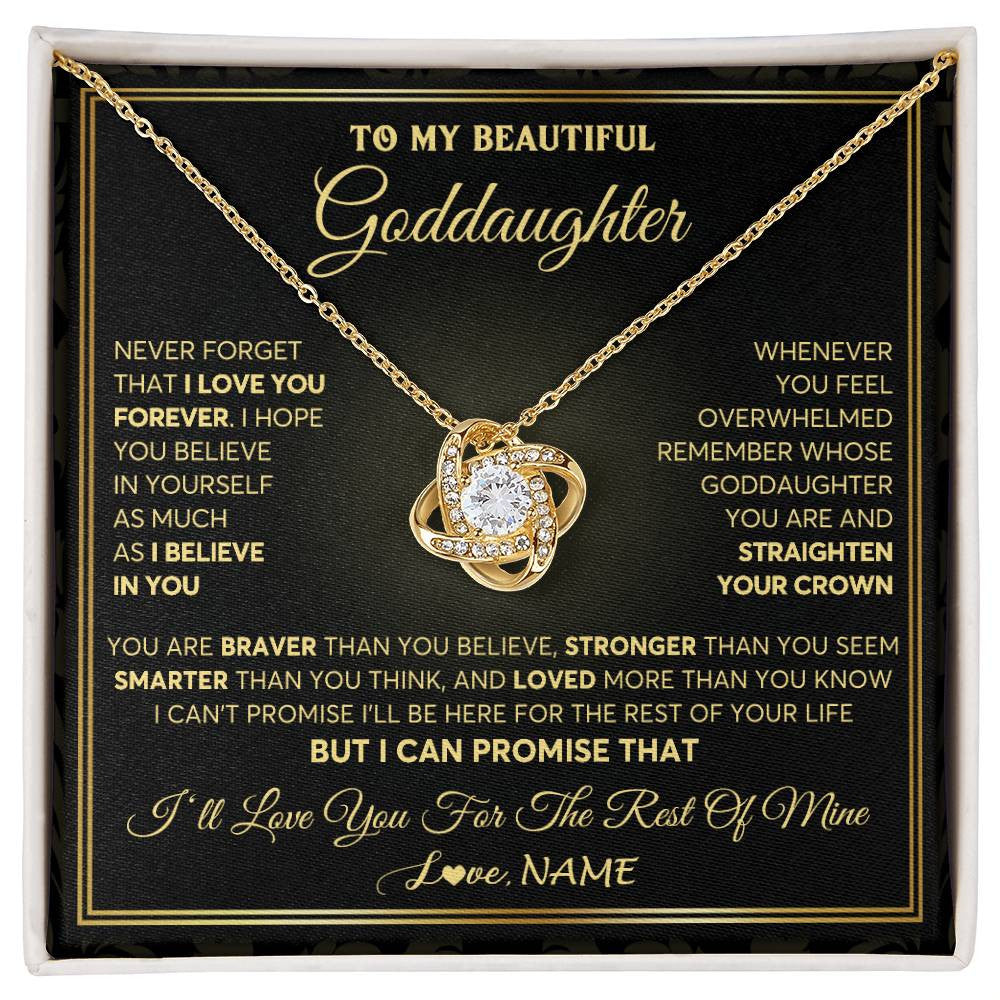 Love Knot Necklace 18K Yellow Gold Finish | 1 | Personalized To My Beautiful Goddaughter Necklace From Godmother I Love You Jewelry Gifts For Goddaughter Birthday Graduation Christmas Gift Box Message Card | teecentury
