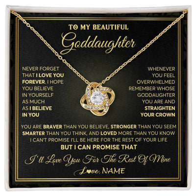 Love Knot Necklace 18K Yellow Gold Finish | 1 | Personalized To My Beautiful Goddaughter Necklace From Godmother I Love You Jewelry Gifts For Goddaughter Birthday Graduation Christmas Gift Box Message Card | teecentury