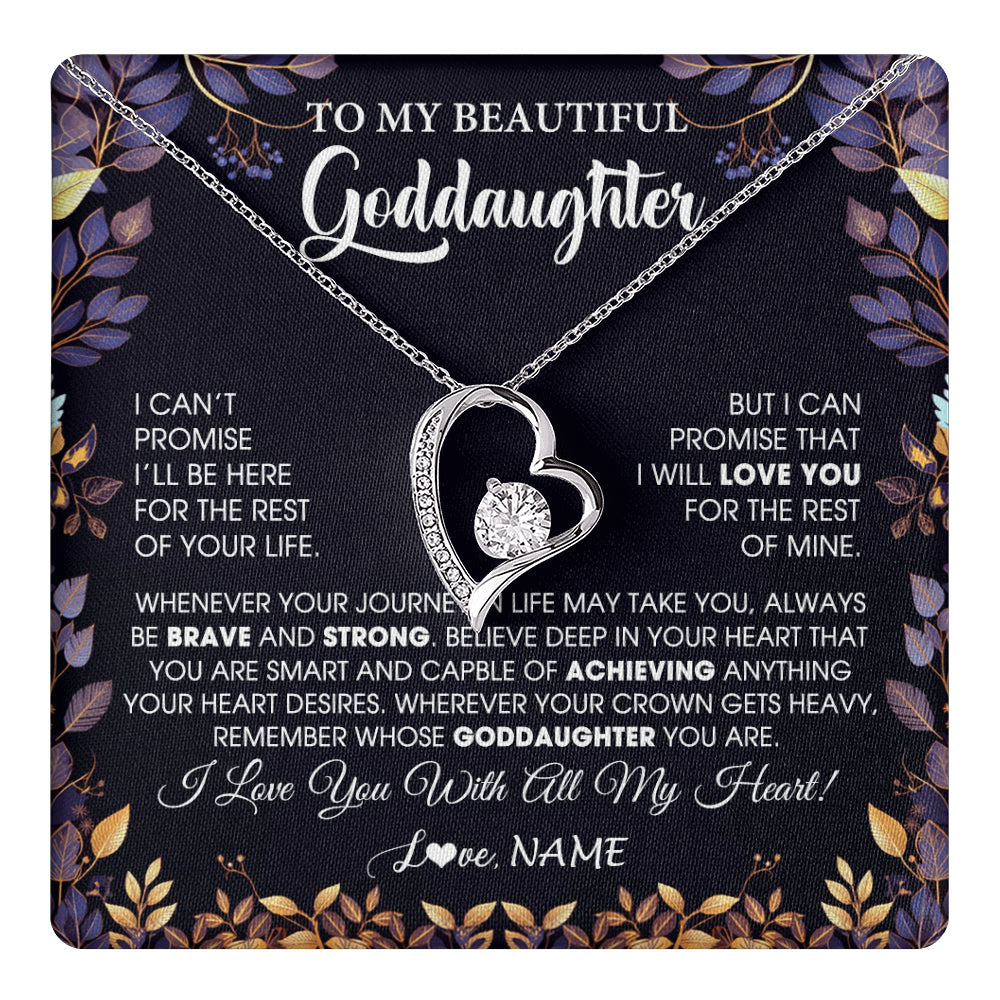 Forever Love Necklace 14K White Gold Finish | 1 | Personalized To My Beautiful Goddaughter Necklace From Godmother Promise Necklace Birthday Gift For Goddaughter Christmas Customized Gift Box Message Card | teecentury