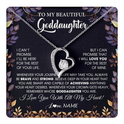 Forever Love Necklace 14K White Gold Finish | 1 | Personalized To My Beautiful Goddaughter Necklace From Godmother Promise Necklace Birthday Gift For Goddaughter Christmas Customized Gift Box Message Card | teecentury