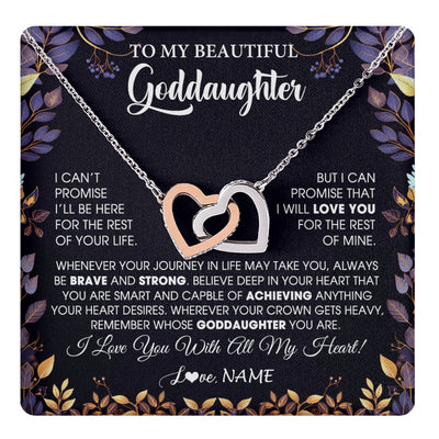 Interlocking Hearts Necklace Stainless Steel & Rose Gold Finish | 1 | Personalized To My Beautiful Goddaughter Necklace From Godmother Promise Necklace Birthday Gift For Goddaughter Christmas Customized Gift Box Message Card | teecentury