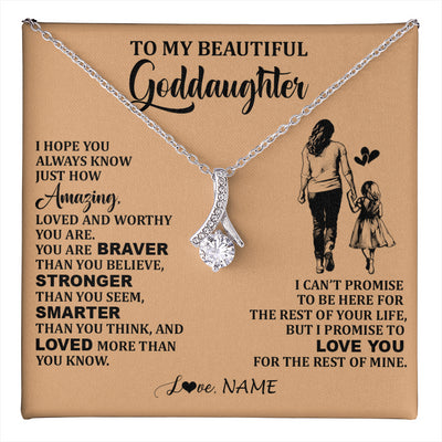 Alluring Beauty Necklace 14K White Gold Finish | 1 | Personalized To My Beautiful Goddaughter Necklace From Godmother Promise To Love You Goddaughter Birthday Graduation Christmas Customized Gift Box Message Card | teecentury