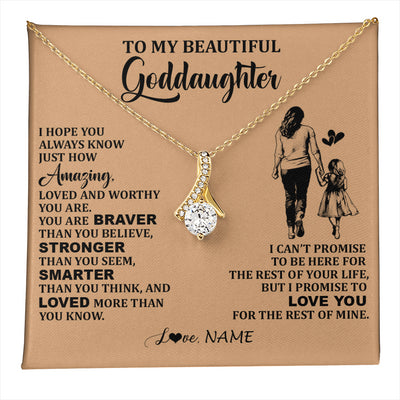 Alluring Beauty Necklace 18K Yellow Gold Finish | 1 | Personalized To My Beautiful Goddaughter Necklace From Godmother Promise To Love You Goddaughter Birthday Graduation Christmas Customized Gift Box Message Card | teecentury