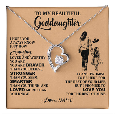 Forever Love Necklace 14K White Gold Finish | 1 | Personalized To My Beautiful Goddaughter Necklace From Godmother Promise To Love You Goddaughter Birthday Graduation Christmas Customized Gift Box Message Card | teecentury