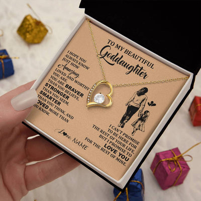 Forever Love Necklace 18K Yellow Gold Finish | 2 | Personalized To My Beautiful Goddaughter Necklace From Godmother Promise To Love You Goddaughter Birthday Graduation Christmas Customized Gift Box Message Card | teecentury